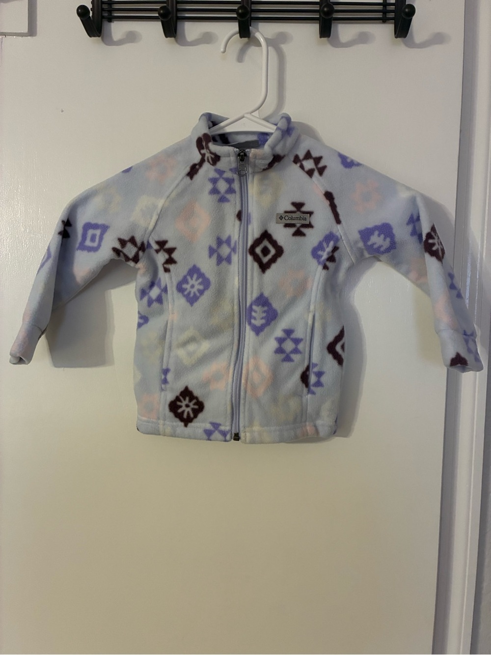 Columbia Kids Fleece Jacket - White with Purple & Brown Pattern